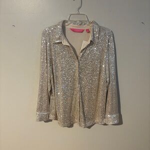 Isaac Mizrahi Mesh Sequin Oversized Shirt